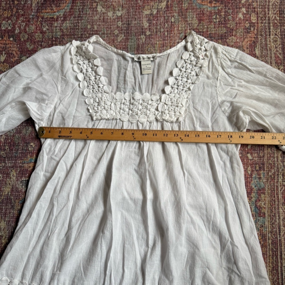 Cute Options 100% Cotton India made White Crochet Trim Blouse Large - Picture 3 of 6